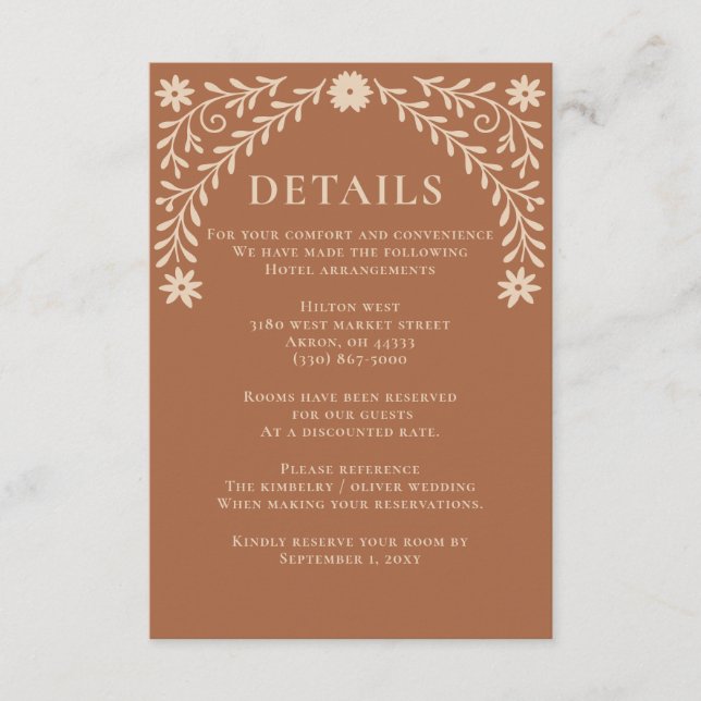Carte D'accompagnement Élégant Boho Terracotta Mariage floral (Devant)