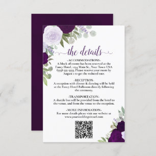 Carte D'accompagnement Elegant Boho violet Rose Détails Mariage QR Code