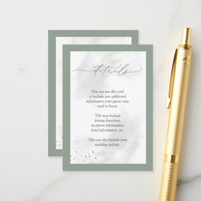 Carte D'accompagnement Elégant Botanical Greenery Détails du Mariage Flor (Devant/Arrière en situation)