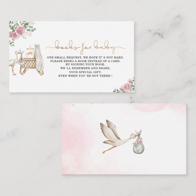 Carte D'accompagnement Elegant Boulogne de baby shower rose fille (Devant / Derrière)