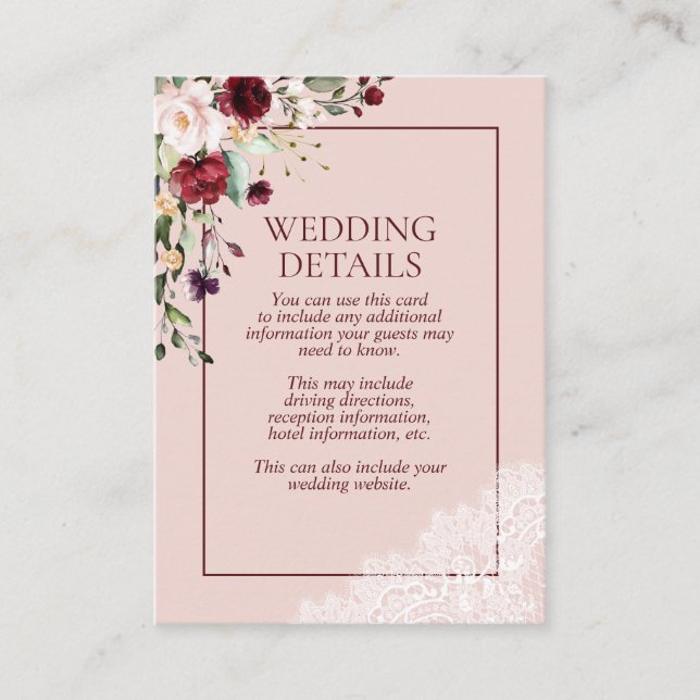 Carte D'accompagnement Elégant Burgundy Blush Botanical Détails de la den (Devant)