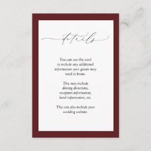 Carte D'accompagnement Elégant Burgundy Blush Floral Détails du Mariage