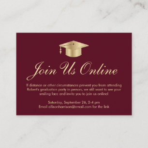 Carte D'accompagnement Elégant Burgundy Gold Online Graduation Party
