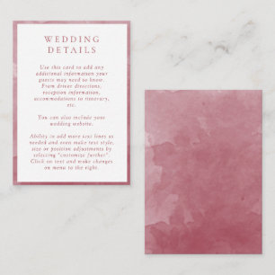 Carte D'accompagnement Elegant Burgundy Watercolor Détails du Mariage