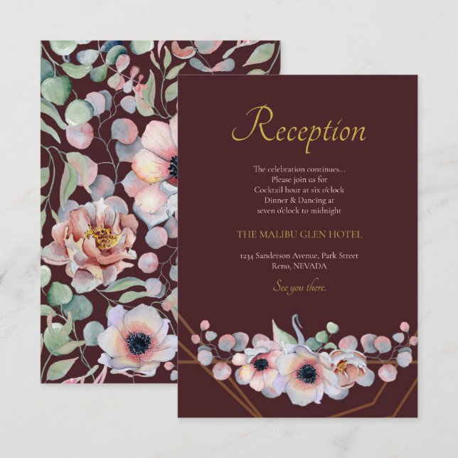 Carte D'accompagnement Élégant cadre géométrique floral rose rose d'anémo (Devant / Derrière)