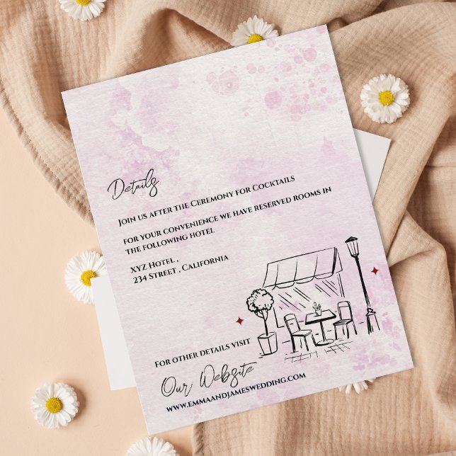 Carte D'accompagnement Elegant Café Illustration Wedding Details (Elegant Café Illustration Wedding Details Enclosure Card)
