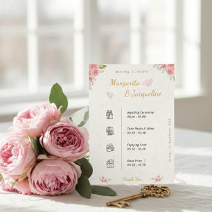 Carte D'accompagnement Élégant calendrier de mariage floral rose 