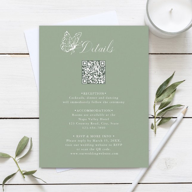 Carte D'accompagnement Elegant Calligraphy Sage Green Wedding Details (Créateur téléchargé)