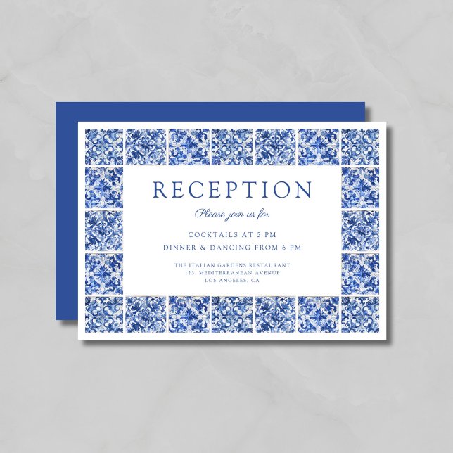Carte D'accompagnement Elégant Carrelage Bleu Réception de mariage (Elegant Blue Tiles Wedding Reception Enclosure Card)