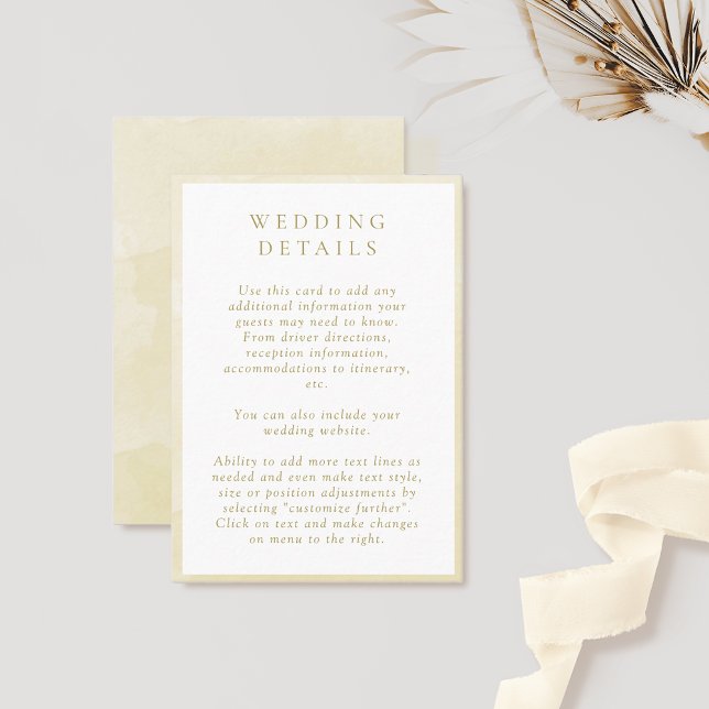 Carte D'accompagnement Elégant Champagne Aquarelle Détails du Mariage (Créateur téléchargé)