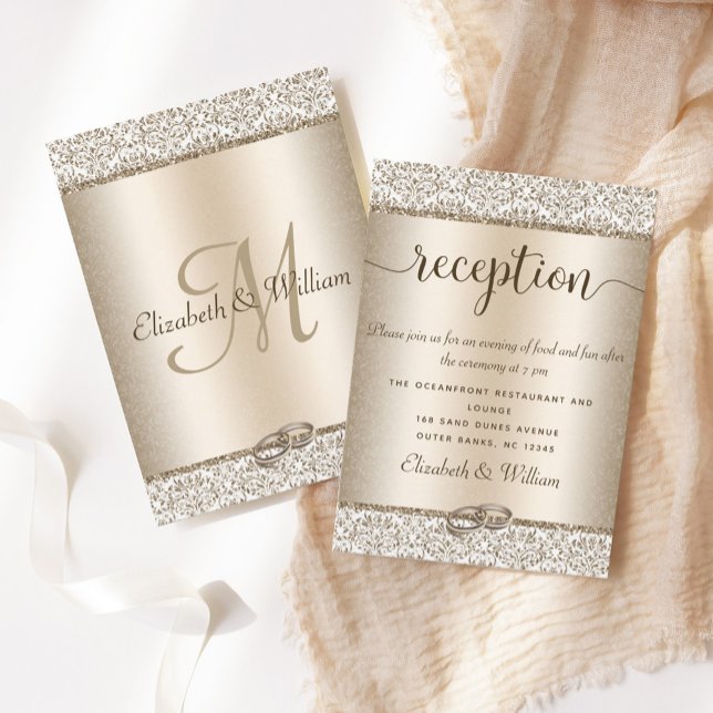 Carte D'accompagnement Elégant Champagne Damask Parties scintillant Maria (Créateur téléchargé)