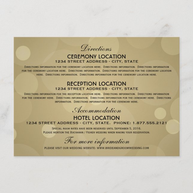 Carte D'accompagnement Elégant Champagne Gold Black Mariage Information (Devant)