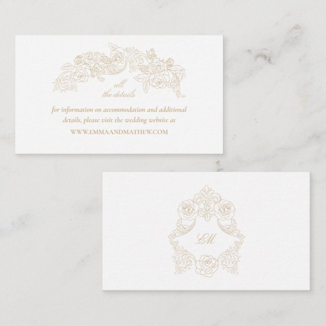 Carte D'accompagnement Elégant Champagne Mariage baroque (Devant / Derrière)