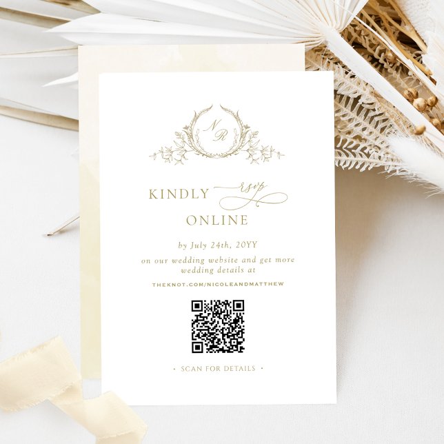 Carte D'accompagnement Elegant Champagne RSVP en ligne QR Code Monogramme (Créateur téléchargé)