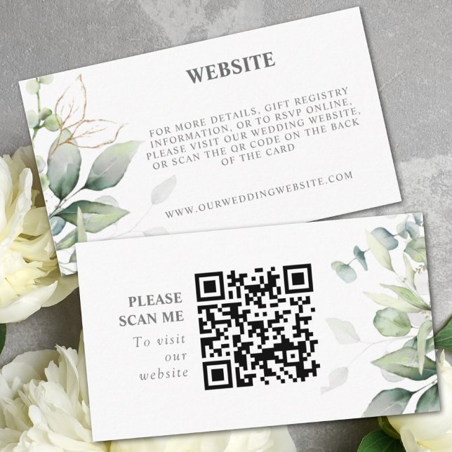 Carte D'accompagnement Elégant chic aérée eucalyptus QR Code site Web (Créateur téléchargé)