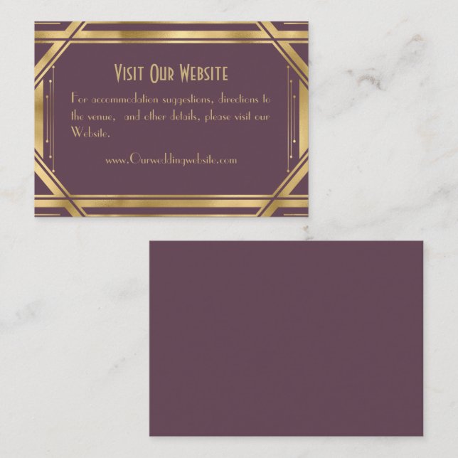 Carte D'accompagnement Élégant chic Great Gatsby Détails Mariage Enclos (Devant / Derrière)