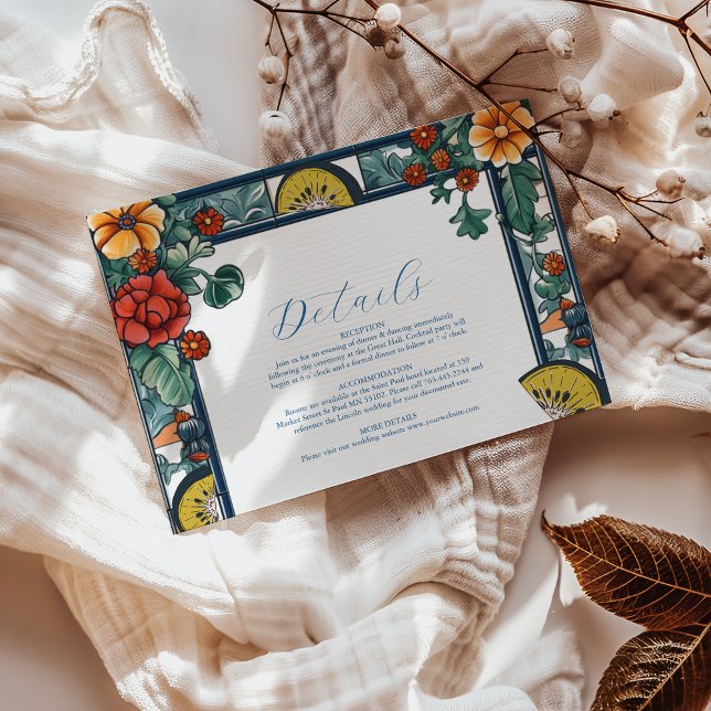 Carte D'accompagnement Élégant citron Botanique Bleu mariage méditerranée (Créateur téléchargé)
