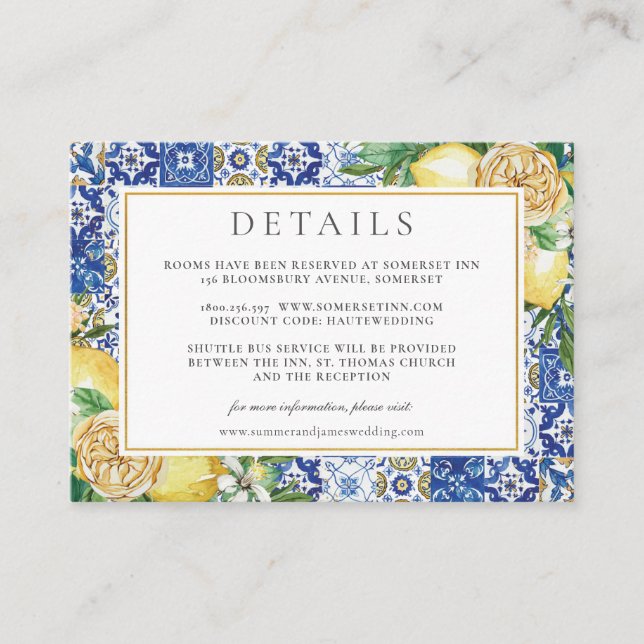 Carte D'accompagnement Elégant citrons Floral Mosaic Détails du Mariage (Devant)