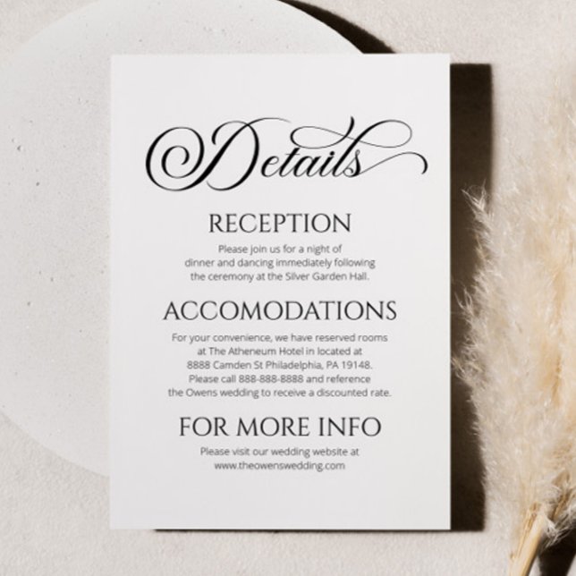 Carte D'accompagnement Élégant Classic Minimalist Détails du Mariage (Créateur téléchargé)