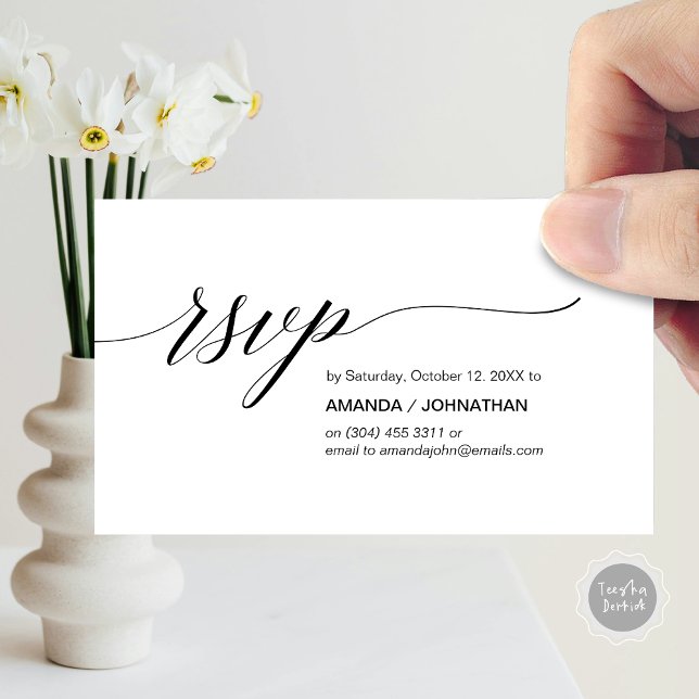 Carte D'accompagnement Élégant classique, Script noir, RSVP Party (Elegant Classic Wedding, Party Invitation RSVP Enclosed Card, in Black and White)