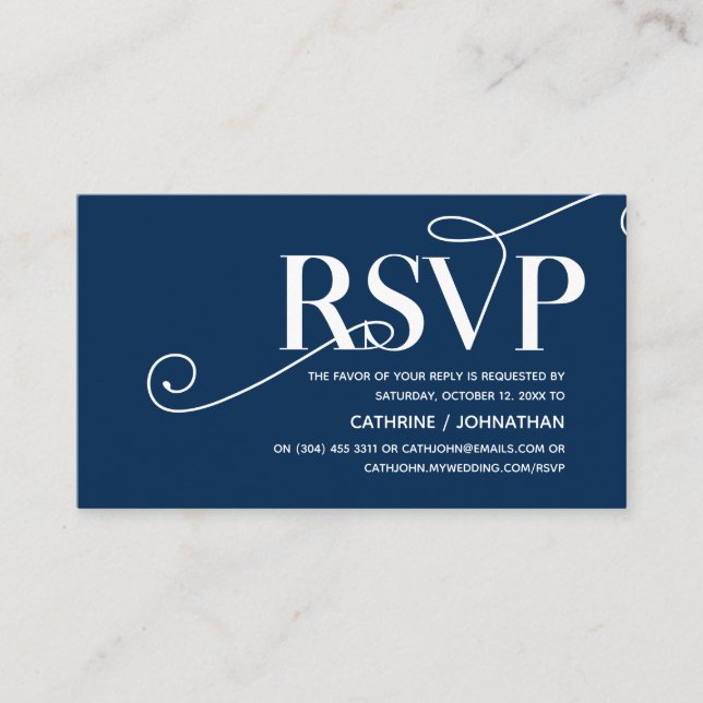 Carte D'accompagnement Elegant Classy, Navy Blue Script, réponse RSVP (Devant)