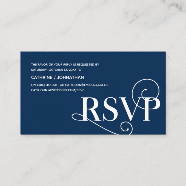 Carte D'accompagnement Elegant Classy, Navy Blue Script, réponse RSVP (Devant)
