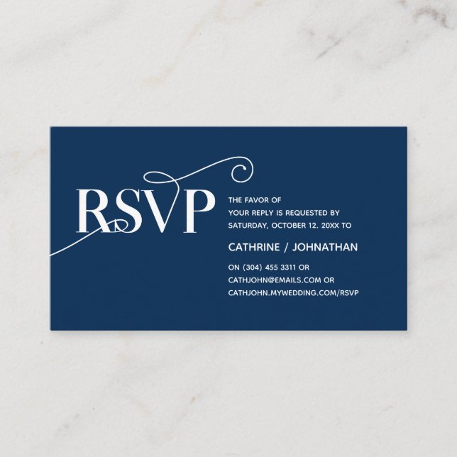 Carte D'accompagnement Elegant Classy, Navy Blue Script, réponse RSVP (Devant)