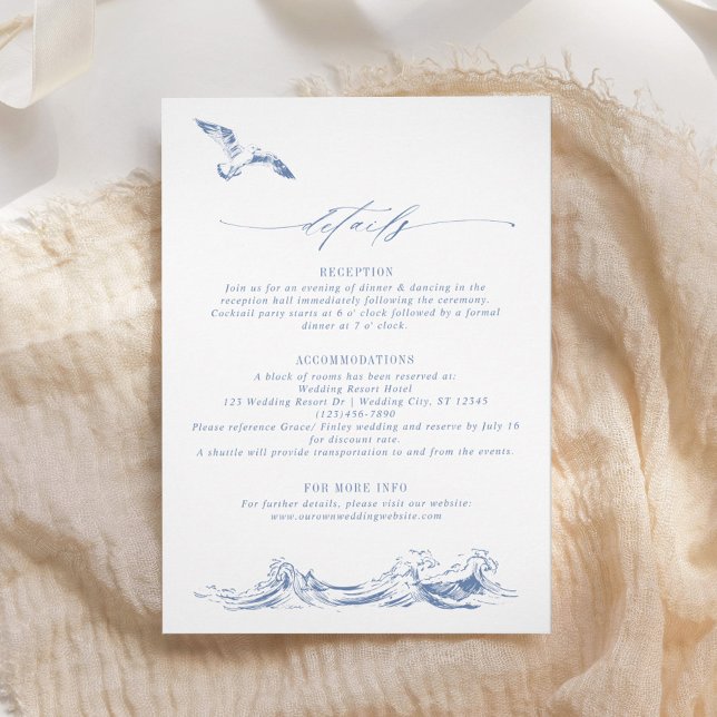 Carte D'accompagnement Elegant Coastal Chic Blue Wedding Details (Créateur téléchargé)