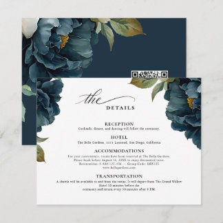 Carte D'accompagnement Élégant Code de Mariage Bleu Marine Botanique RQ R