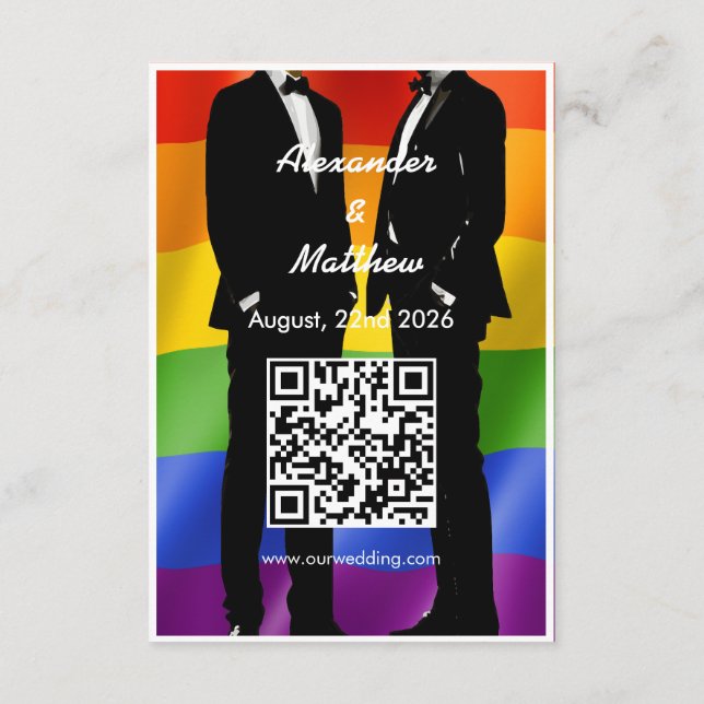 Carte D'accompagnement Élégant Code QR Arc-en-Ciel de Mariage d'Hommes Ga (Dos)