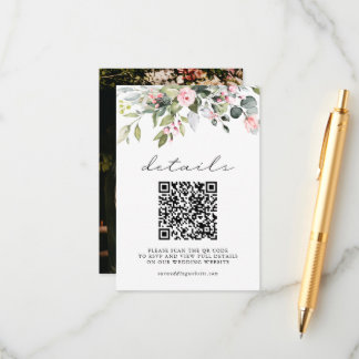 Carte D'accompagnement Élégant Code QR de verdure florale et mariage phot