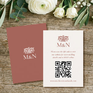 Carte D'accompagnement Élégant Code QR Monogramme de Mariage Terracotta R