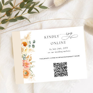 Carte D'accompagnement Elégant code QR RSVP Peach et Mariage Champagne