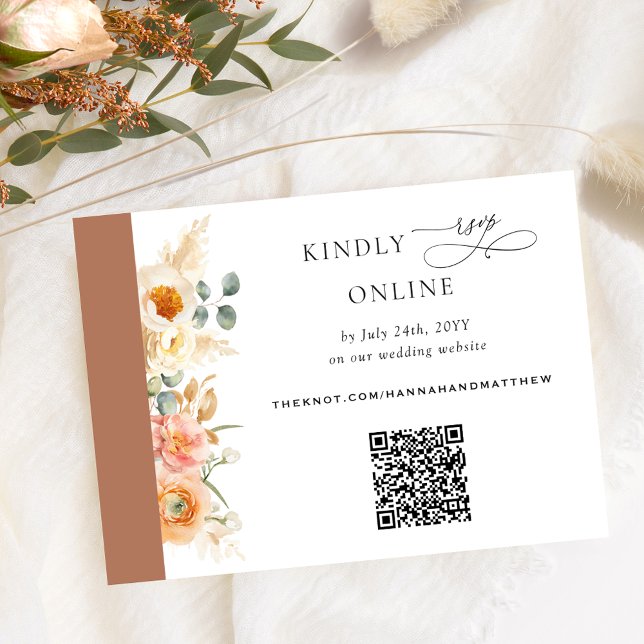 Carte D'accompagnement Elégant code QR RSVP Peach et Mariage en terre cui (Créateur téléchargé)