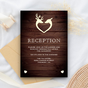 Carte D'accompagnement Élégant Coeur de Cerf Bois Rustique Réception