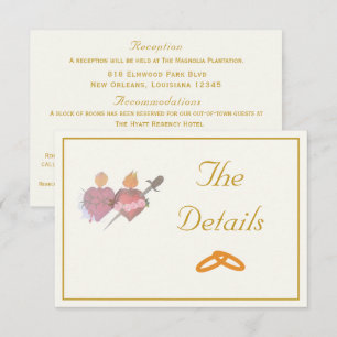 Carte D'accompagnement Élégant Crème & Ocres Deux Cœurs Mariage Catholiqu