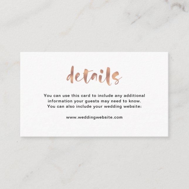 Carte D'accompagnement Élégant de base Faux Rose Gold | Détails du mariag (Devant)