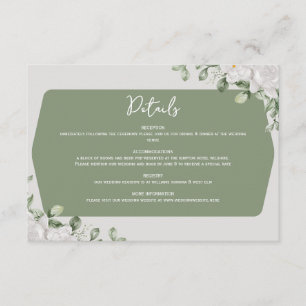 Carte D'accompagnement Élégant dessin floral blanc et vert sauge botaniqu