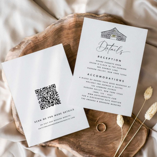 Carte D'accompagnement Elegant détails de la grange QR Code Mariage (Créateur téléchargé)