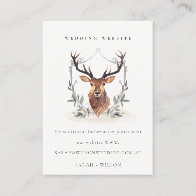 Carte D'accompagnement Elégant Dusky Deer Floral Crest Mariage Website (Devant)