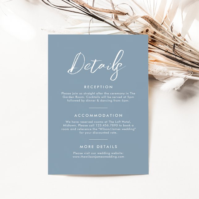 Carte D'accompagnement Elegant Dusty Blue Calligraphy Détails du Mariage (Créateur téléchargé)