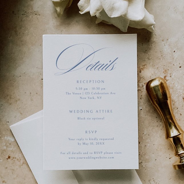 Carte D'accompagnement Elegant Dusty Blue Calligraphy Détails du Mariage (Créateur téléchargé)