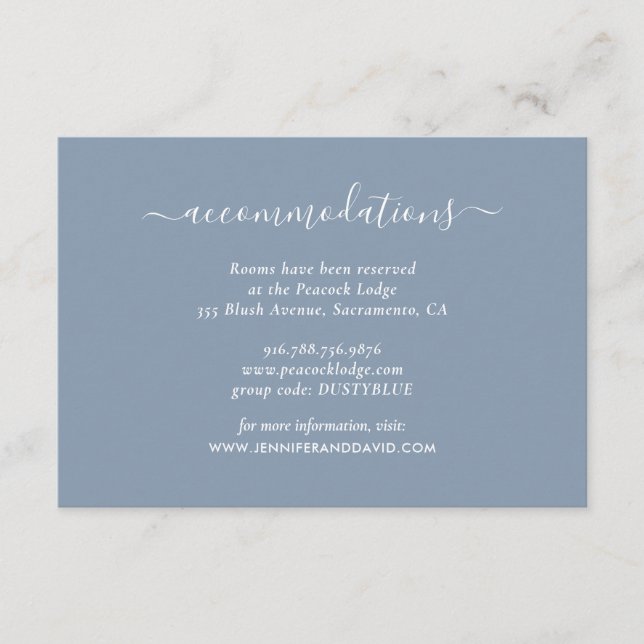 Carte D'accompagnement Elégant Dusty Blue Mariage Hôtel Hébergement (Devant)