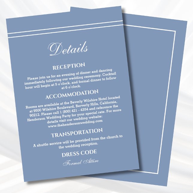 Carte D'accompagnement Elégant Dusty Blue Modern Mariage Détails (Créateur téléchargé)