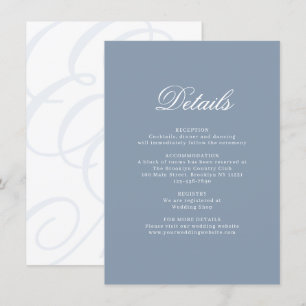 Carte D'accompagnement Elegant Dusty Blue Monogram Détails du Mariage