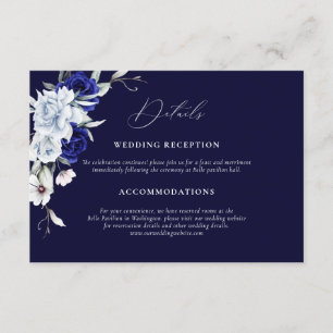Carte D'accompagnement Elegant Dusty Blue Navy Floral Détails du Mariage