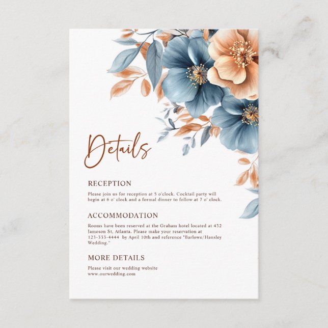 Carte D'accompagnement Elégant Dusty Blue Terracotta Détails du Mariage (Devant)