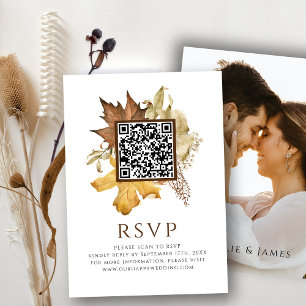 Carte D'accompagnement Elegant Dusty Brown Mariage de automne QR Code RSV