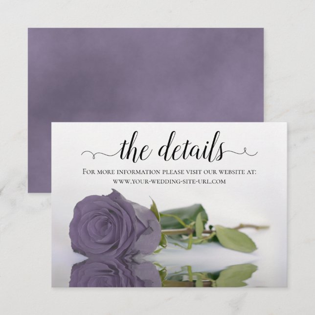 Carte D'accompagnement Elegant Dusty Purple Rose Détails du Mariage Site  (Devant / Derrière)