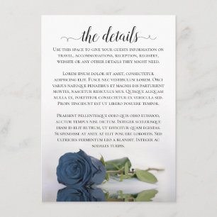 Carte D'accompagnement Elegant Dusty Steel Blue Rose Détails Mariage